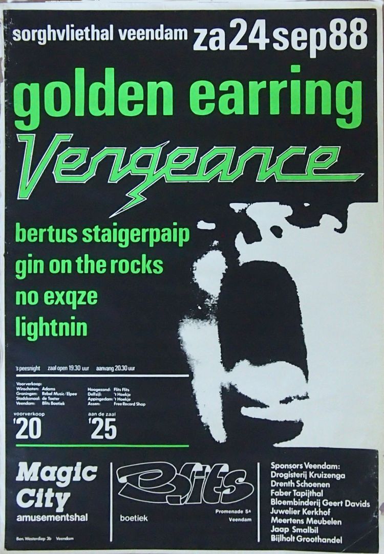 Golden Earring show poster September 24 1988 Veendam - Sorghvliethal (Collection Edwin Knip)